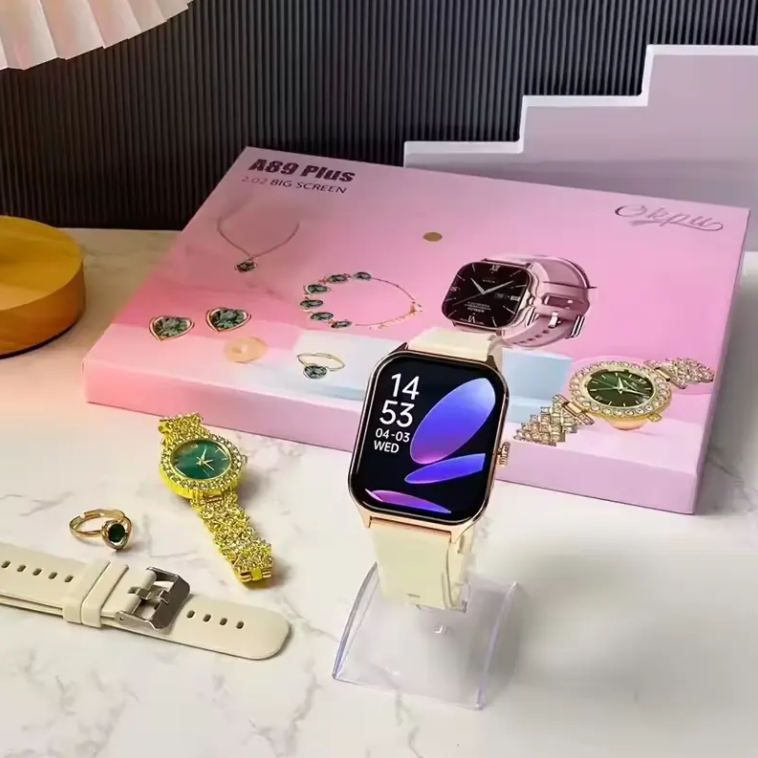 Smartwatch Luxury A89plus Smart watch for Ladies, Necklace, Earrings, Bracelet, Ring, Analog watch, Smartwatch