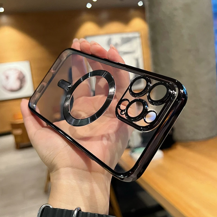 iPhone 14 Pro Phone Case Strong Magnetic Clear cover Non-Yellowing Compatible with MagSafe, Full Camera Lens Protector Plating Shockproof Soft Clear Case for Men and Women iPhone 14 Pro