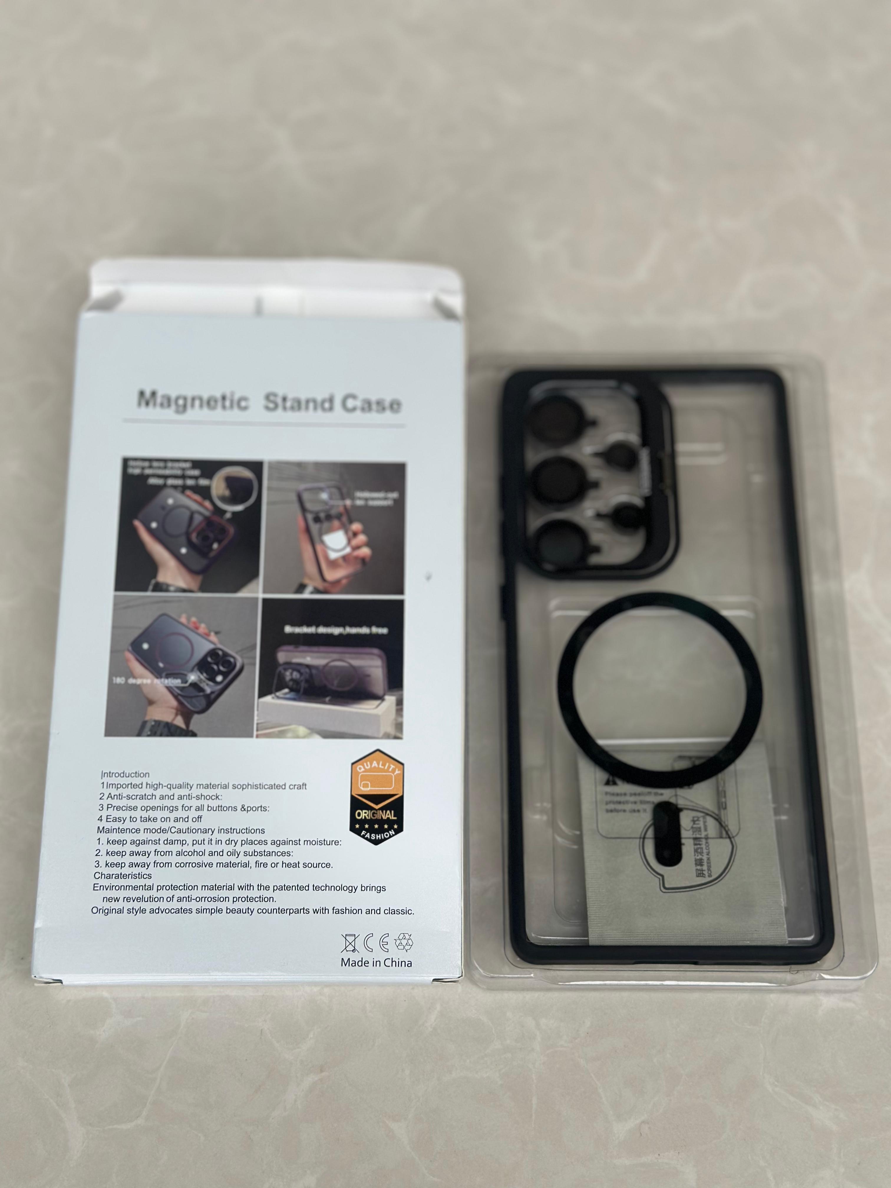 Galaxy S23 Ultra Clear Magsafe Cover/Case Metal Luxury Magsafe Invisible Stand with Lens Guard for Galaxy S23 Ultra comes with free Camera Lens Protectors