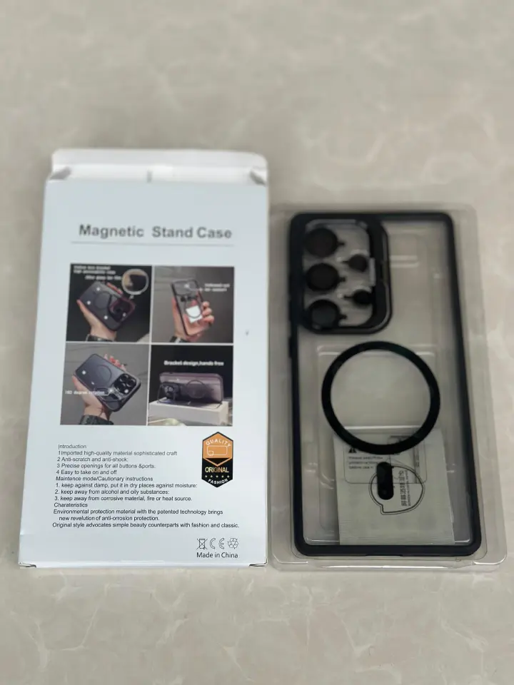 Galaxy S23 Ultra Clear Magsafe Cover/Case Metal Luxury Magsafe Invisible Stand with Lens Guard for Galaxy S23 Ultra comes with free Camera Lens Protectors