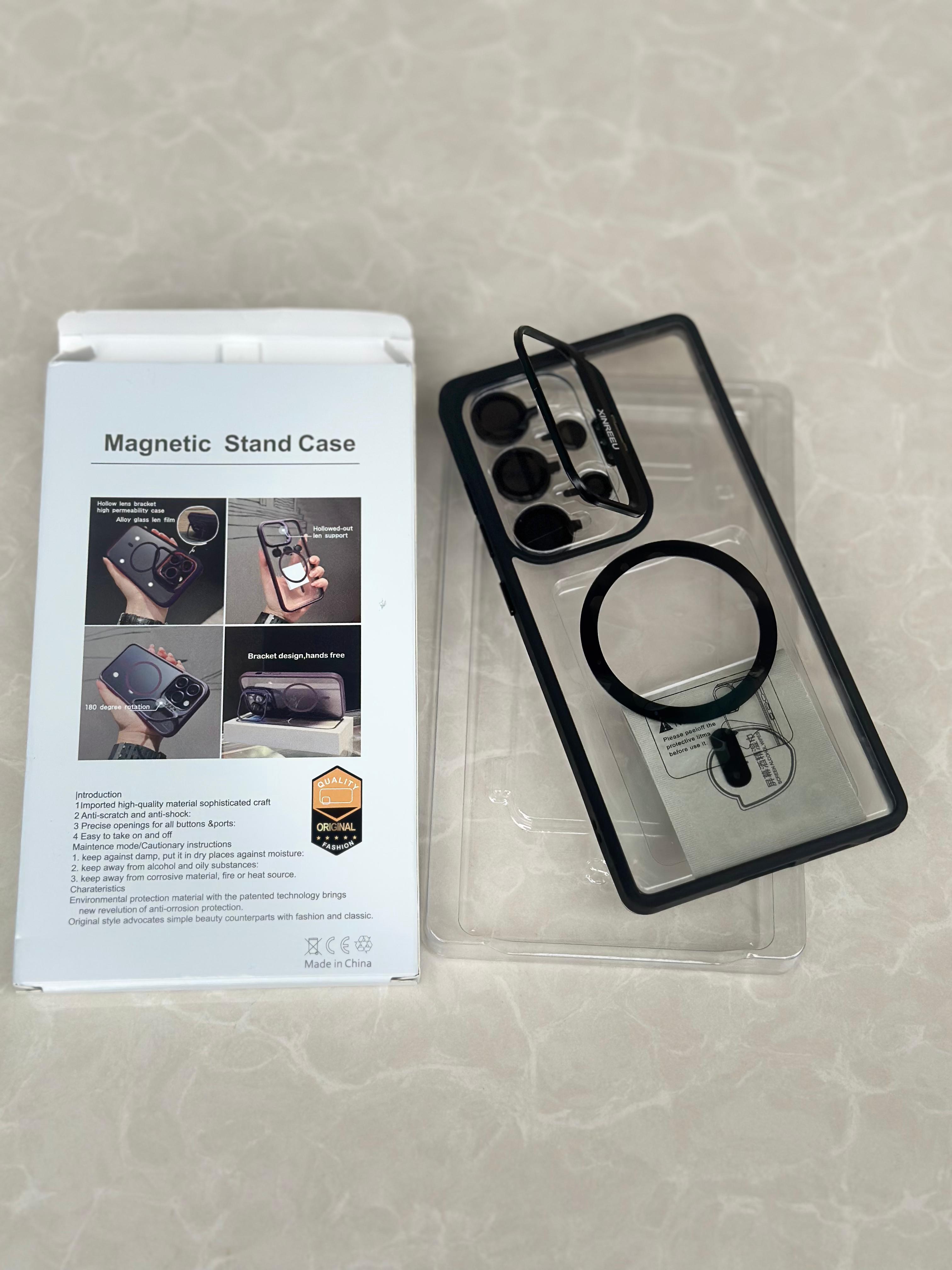 Galaxy S23 Ultra Clear Magsafe Cover/Case Metal Luxury Magsafe Invisible Stand with Lens Guard for Galaxy S23 Ultra comes with free Camera Lens Protectors