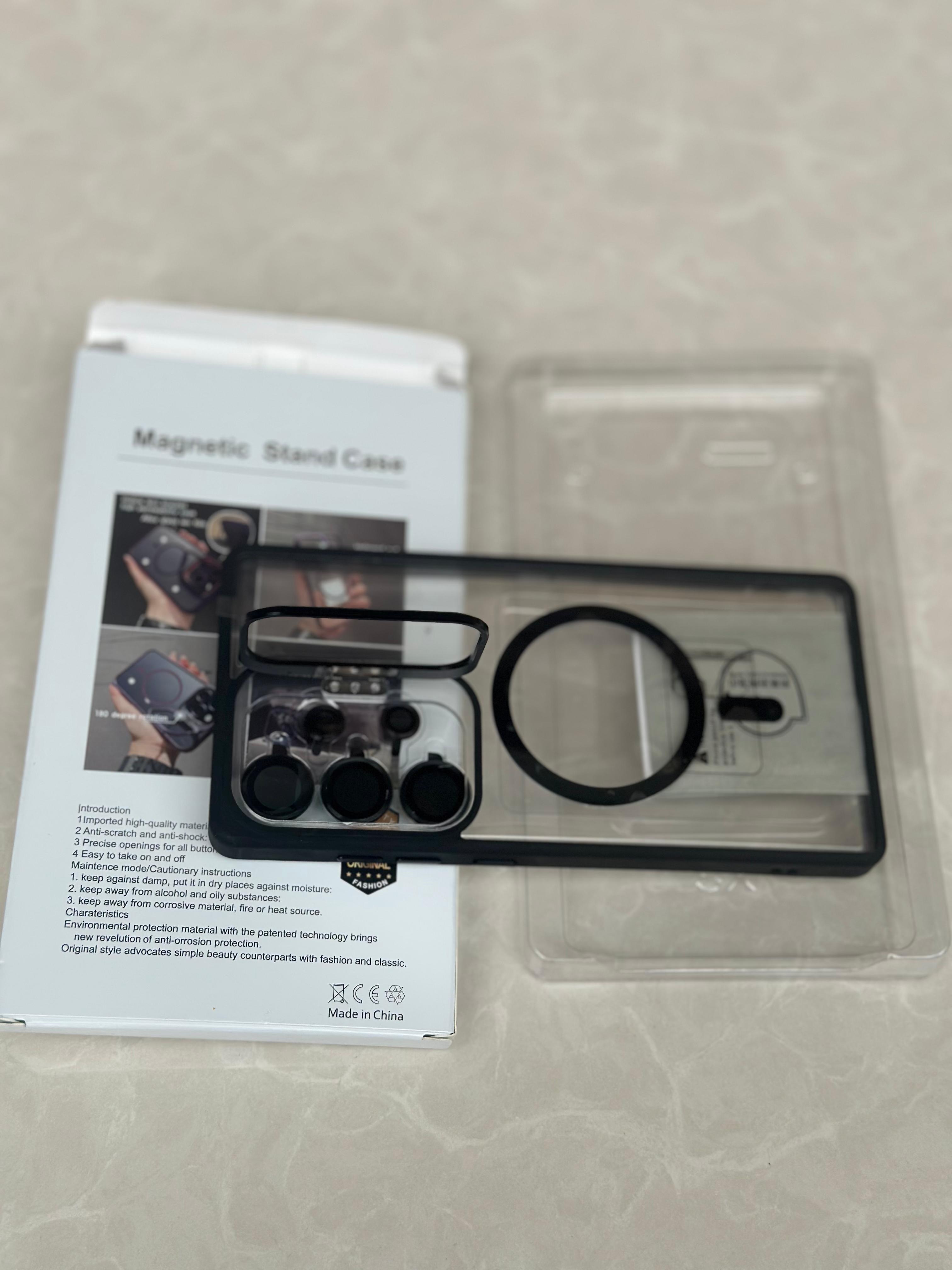 Galaxy S23 Ultra Clear Magsafe Cover/Case Metal Luxury Magsafe Invisible Stand with Lens Guard for Galaxy S23 Ultra comes with free Camera Lens Protectors