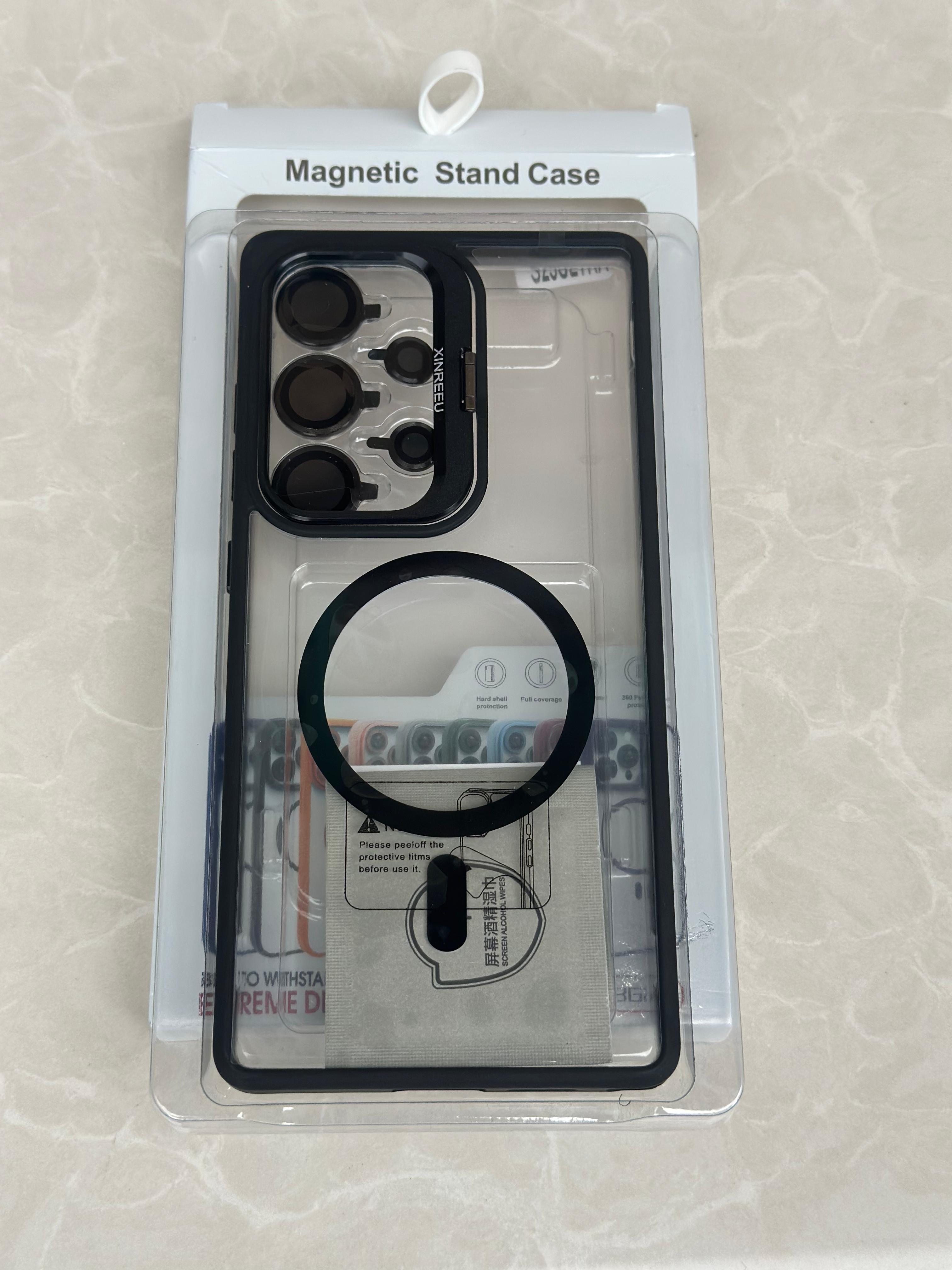 Galaxy S23 Ultra Clear Magsafe Cover/Case Metal Luxury Magsafe Invisible Stand with Lens Guard for Galaxy S23 Ultra comes with free Camera Lens Protectors