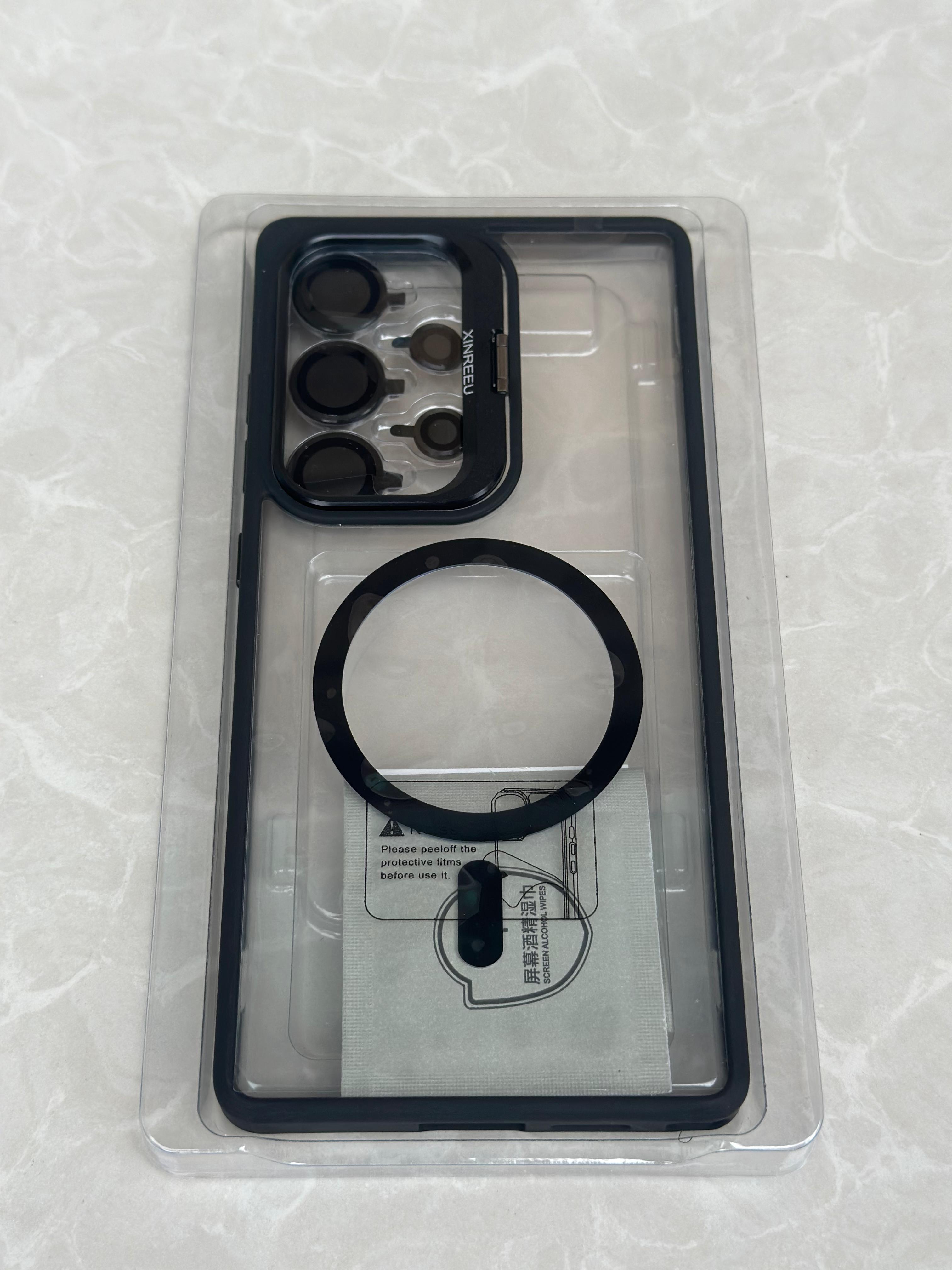 Galaxy S23 Ultra Clear Magsafe Cover/Case Metal Luxury Magsafe Invisible Stand with Lens Guard for Galaxy S23 Ultra comes with free Camera Lens Protectors