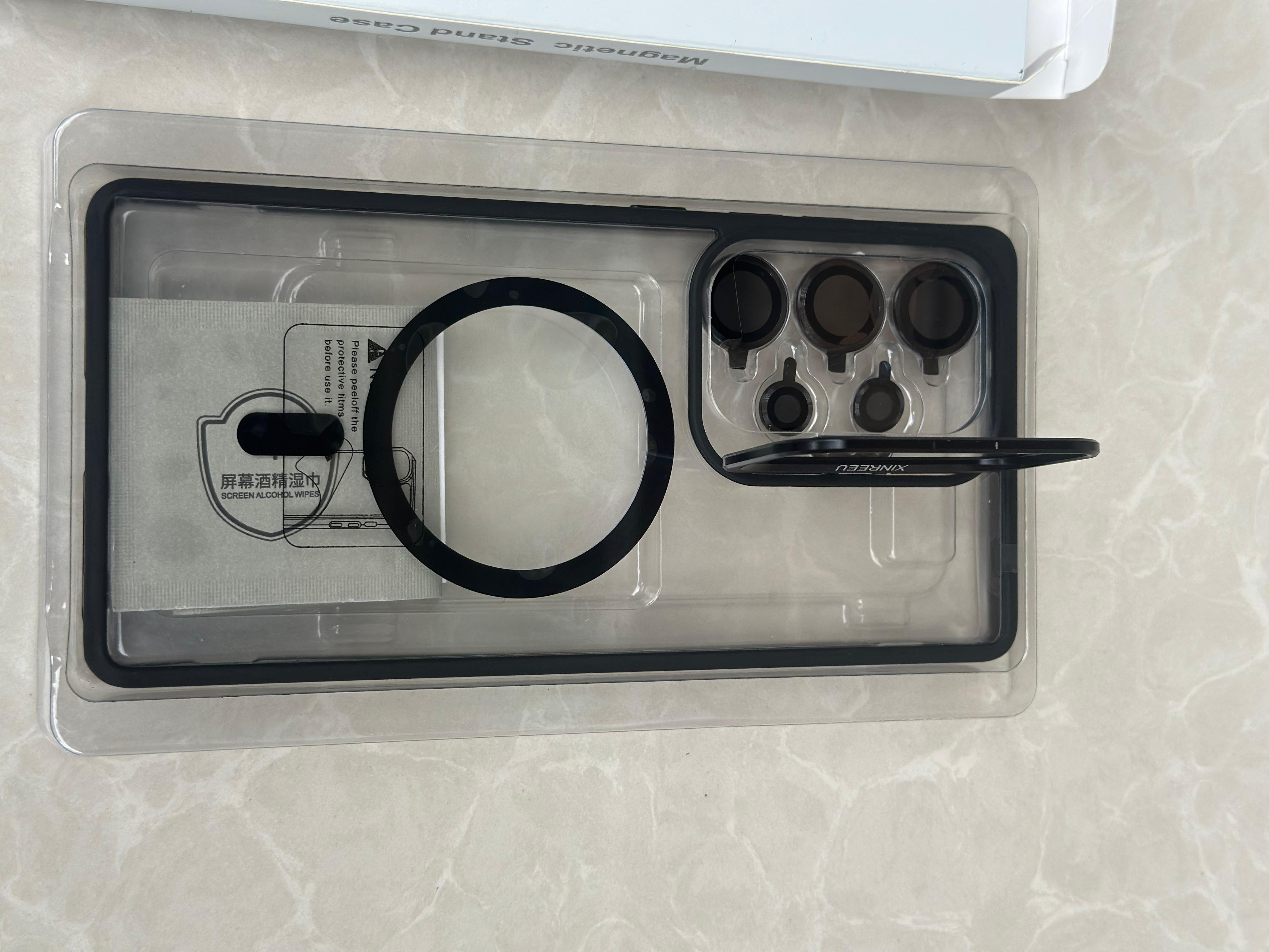 Galaxy S23 Ultra Clear Magsafe Cover/Case Metal Luxury Magsafe Invisible Stand with Lens Guard for Galaxy S23 Ultra comes with free Camera Lens Protectors