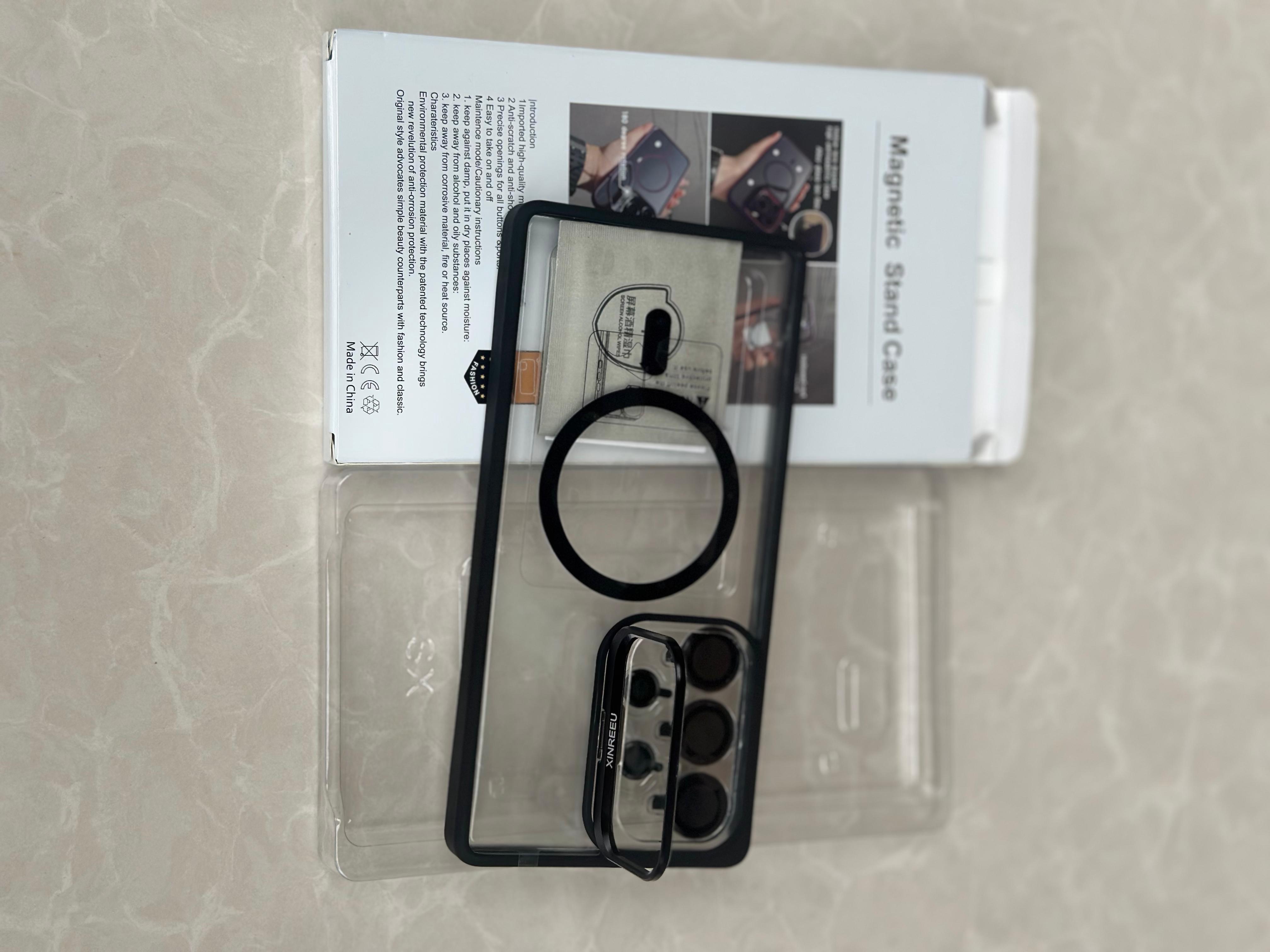 Galaxy S23 Ultra Clear Magsafe Cover/Case Metal Luxury Magsafe Invisible Stand with Lens Guard for Galaxy S23 Ultra comes with free Camera Lens Protectors