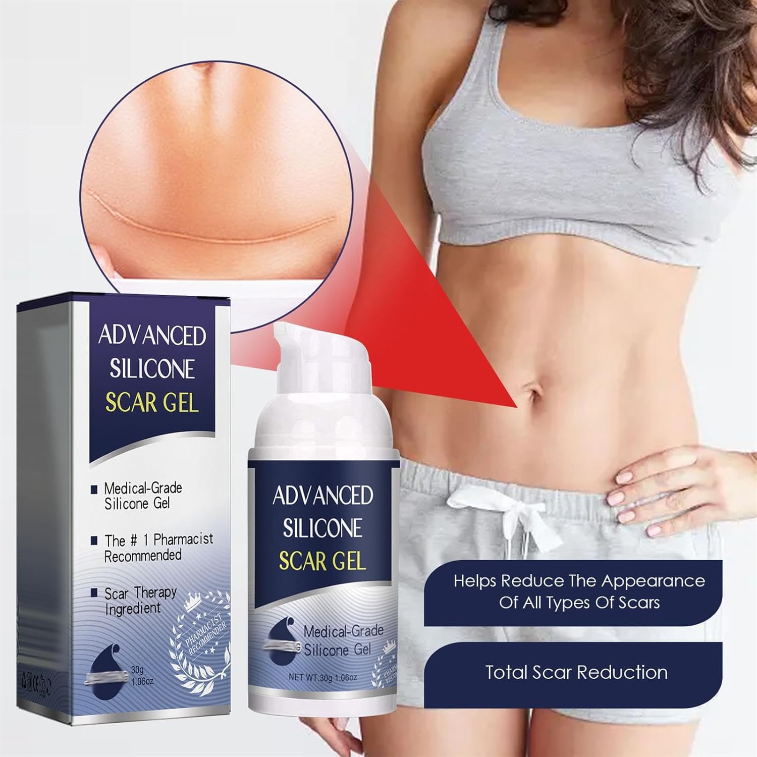 Advanced Scar Gel Medical-Grade Silicone for Face, Body, Stretch Marks, C-Sections, Surgical, Burn, Acne, Old & New Scars