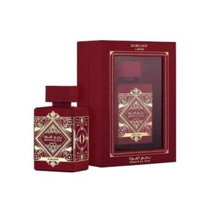 Badee Bade'e Al Oud Sublime by Lattafa Woody Aromatic fragrance for women and men Top notes are Apple, Litchi and Rose; middle notes are Plum and Jasmine; base notes are Vanilla, Moss and Patchouli