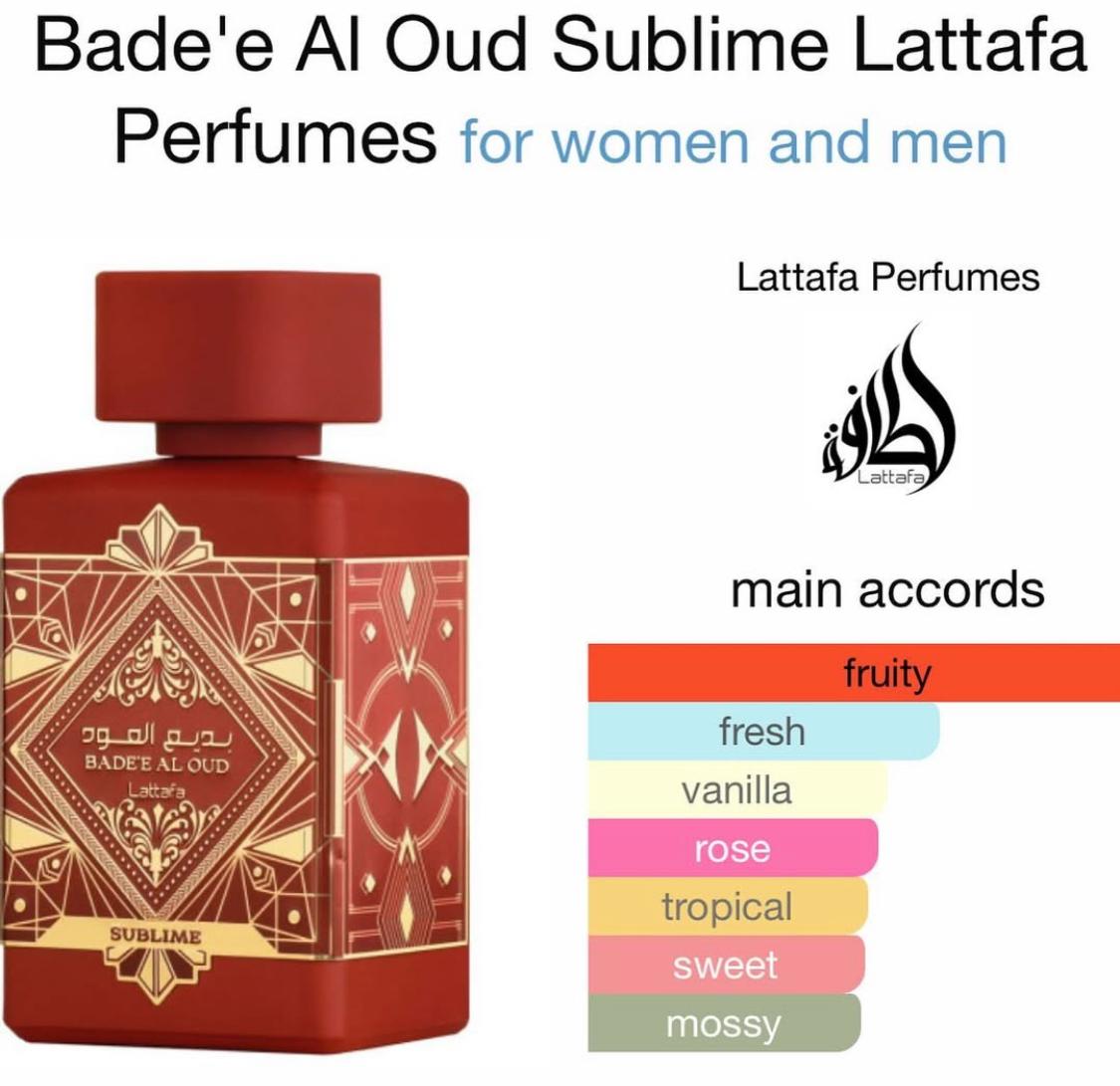 Bade'e Al Oud Sublime Luxurious Woody Fragrance with a Hint of Sweetness Lattafa Perfume for Women and Men Vanilla Rose Tropical Sweet Mossy Lattafa Sublime