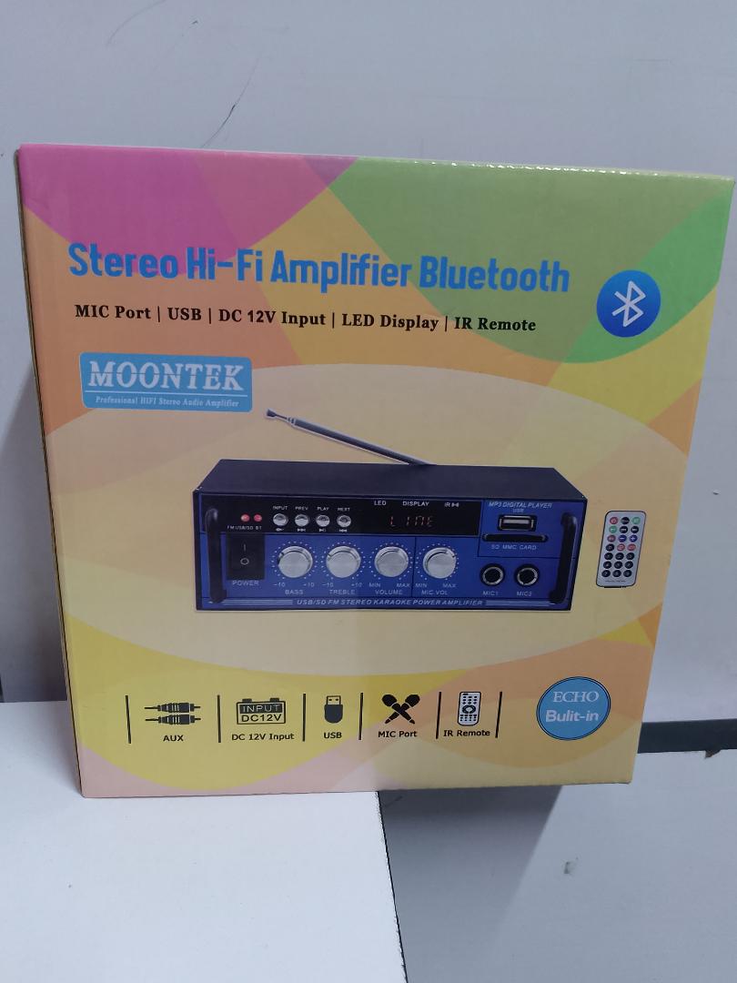 Moontek stereo hi-fi amplifier with Bluetooth connectivity USB output power is 10W
