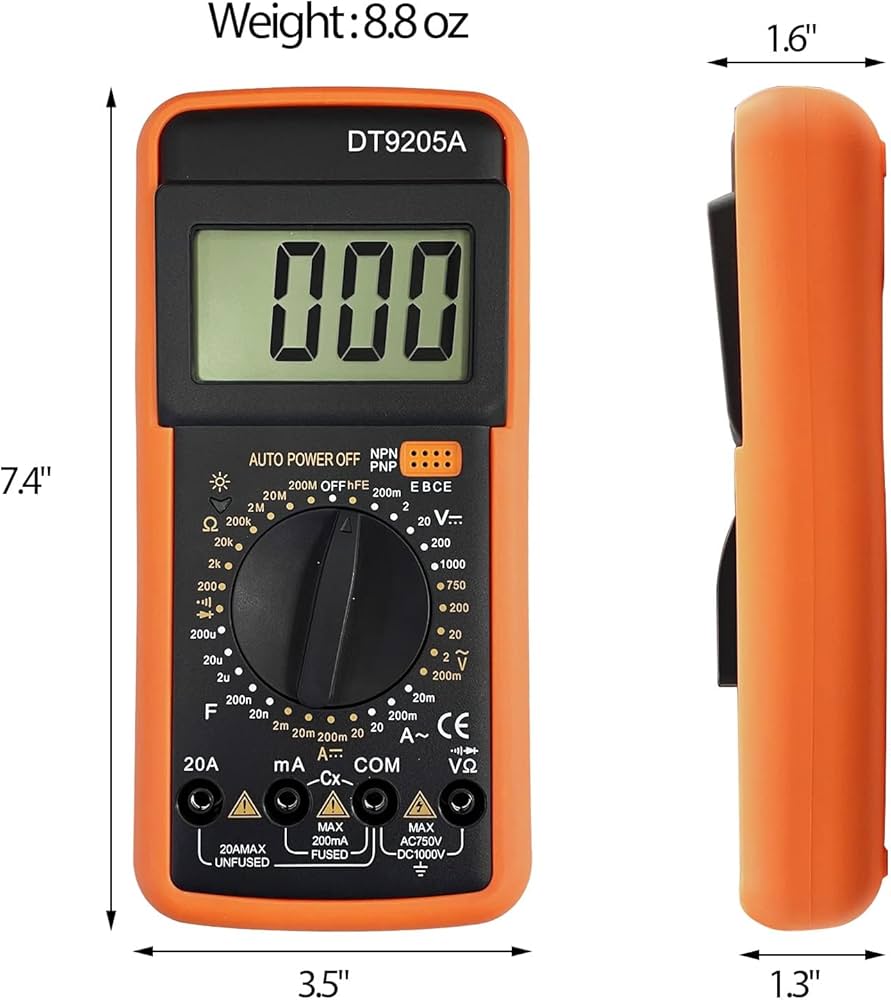 Digital Multimeter AC/DC voltage measurements ammeter ohmmeter current tester and LCD display