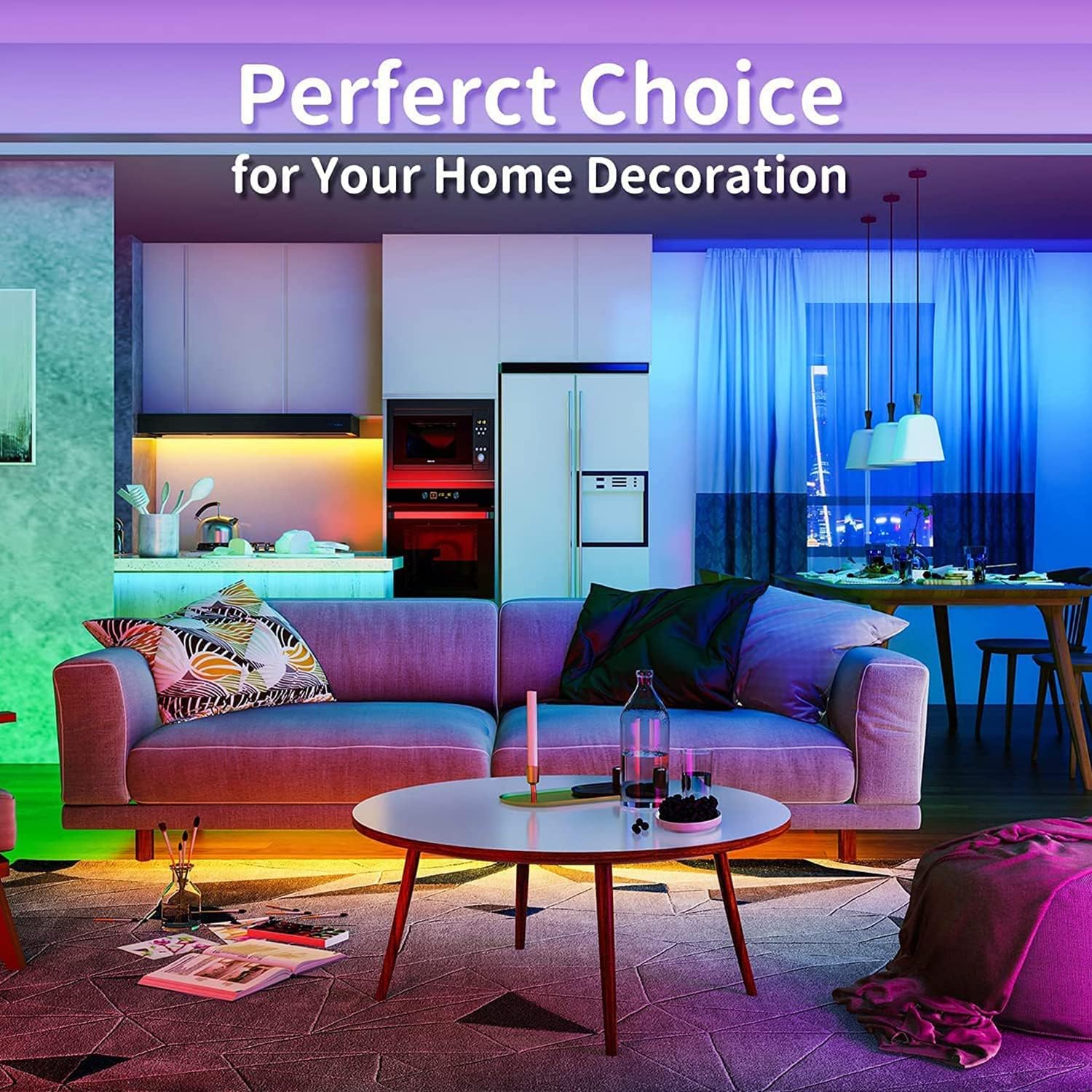 Led Lights for Bedroom 100ft (2 Rolls of 50ft) Music Sync Color Changing Strip Lights with Remote and App Control RGB Strip, for Room Home Party Decoration