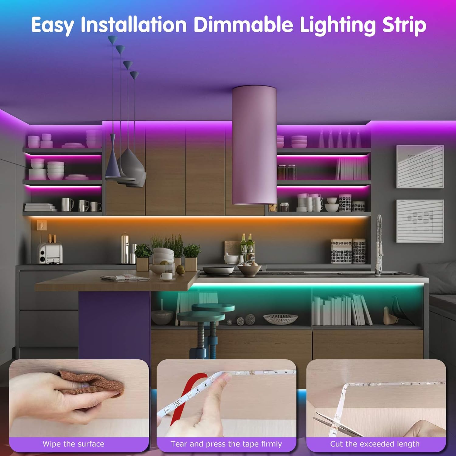 Led Lights for Bedroom 100ft (2 Rolls of 50ft) Music Sync Color Changing Strip Lights with Remote and App Control RGB Strip, for Room Home Party Decoration