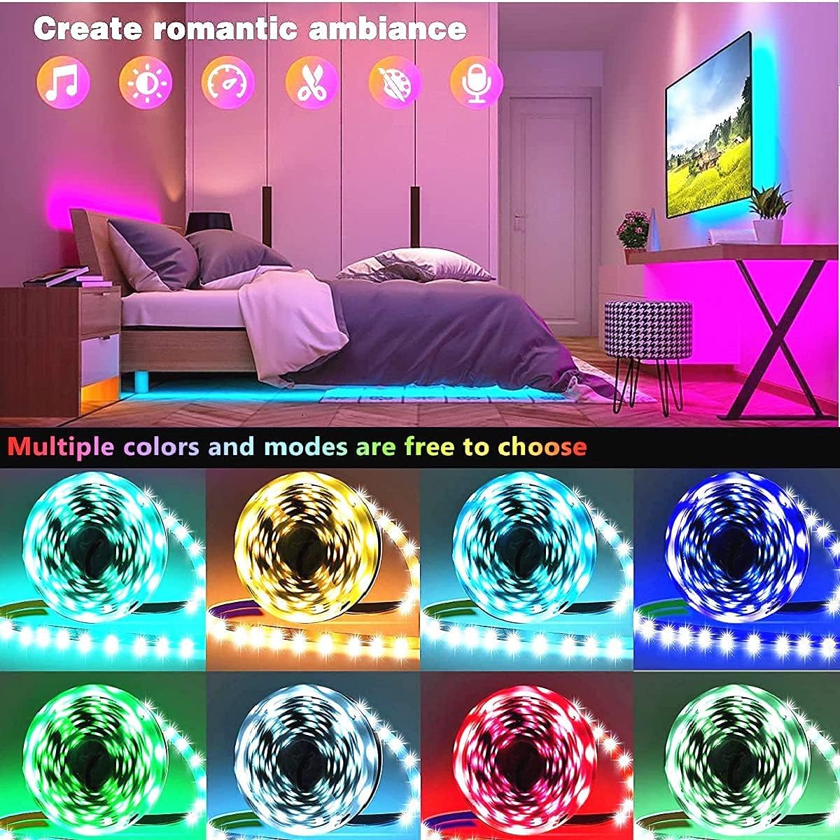 Led Lights for Bedroom 100ft (2 Rolls of 50ft) Music Sync Color Changing Strip Lights with Remote and App Control RGB Strip, for Room Home Party Decoration