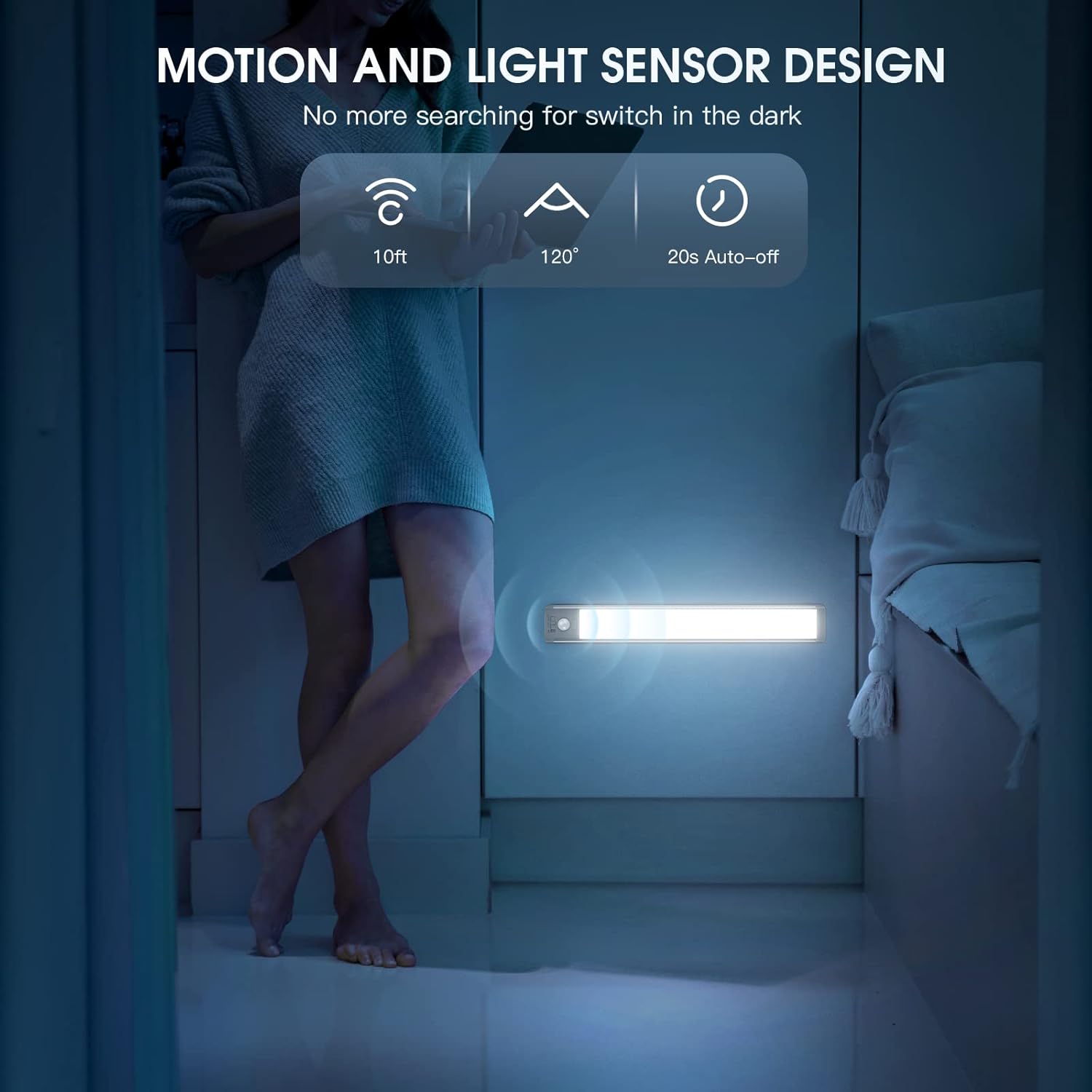 Cabinet Lights, 40pcs LED Rechargeable Battery Powered Motion Sensor Light Interior, 2 Pack Magnetic Dimmable Closet Lights, Wireless Counter Lights for Kitchen, Stairs