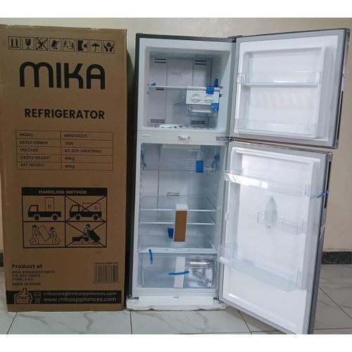 Mika 202Ltr No Frost Double Door Refrigerator Top Mounted Freezer Frost Free 3D Cooling Deodorizer-Smell Buster Dark Matt Energy Saving 2Yr Warranty+Fridge Guard+10M 6 Way JSB Extension