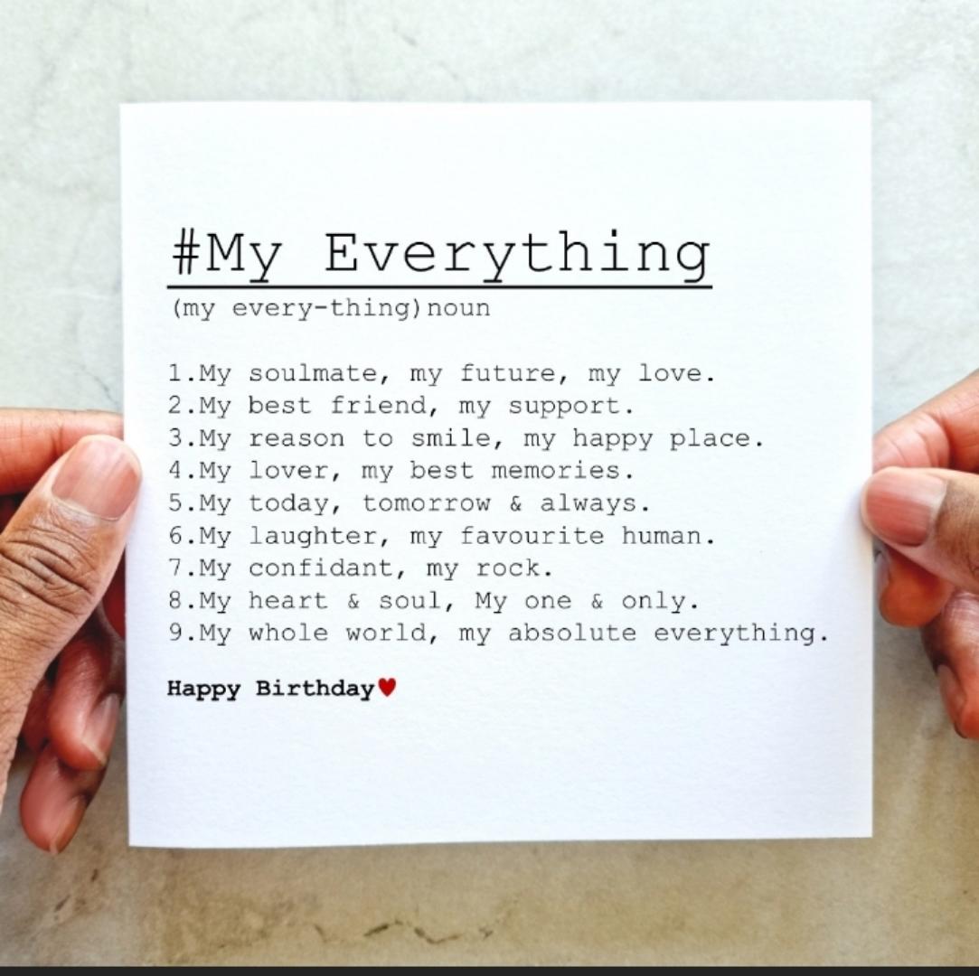 My Everything Birthday Card – Romantic Gift for Him/Her, Minimalist Love Card, Sentimental Greeting Card for Partner, Soulmate, or Best Friend"