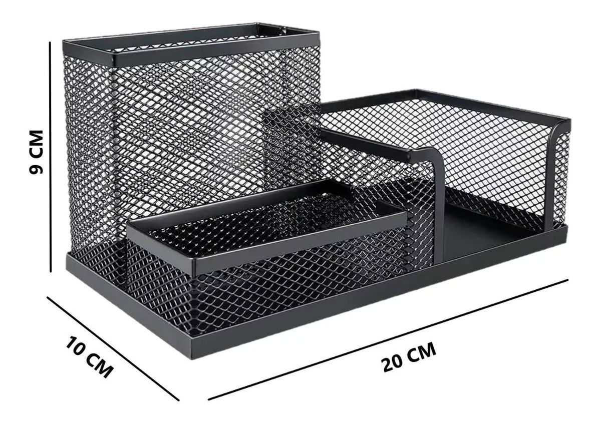 Multifunction Desk Organizer - Black Rectangular Metallic Mesh Material