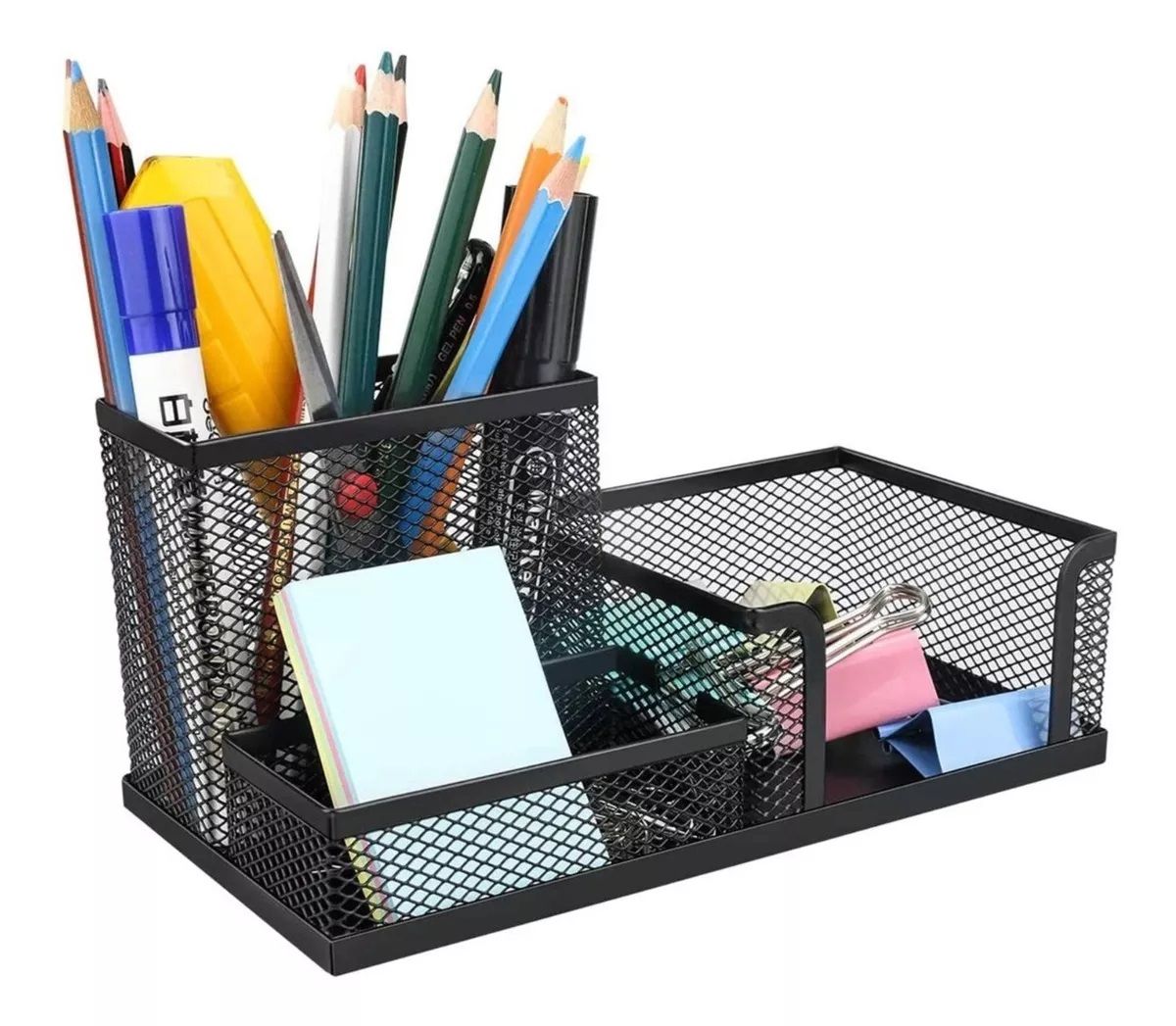 Multifunction Desk Organizer - Black Rectangular Metallic Mesh Material