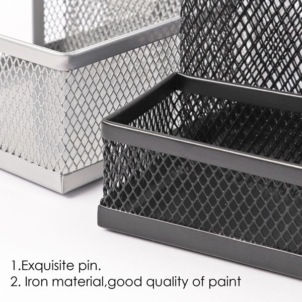 Multifunction Desk Organizer - Black Rectangular Metallic Mesh Material