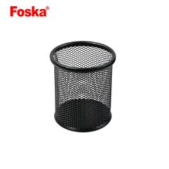 Round Metallic Black Pen Holder Cup / Desk Organizer - Mesh Material