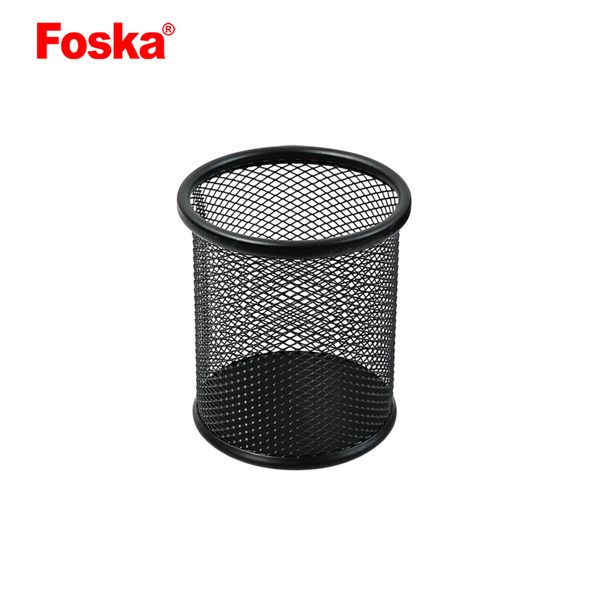 Round Metallic Black Pen Holder Cup / Desk Organizer - Mesh Material