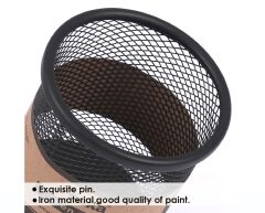 Round Metallic Black Pen Holder Cup / Desk Organizer - Mesh Material