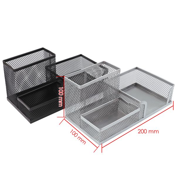 Multifunction Desk Organizer - Black Rectangular Metallic Mesh Material