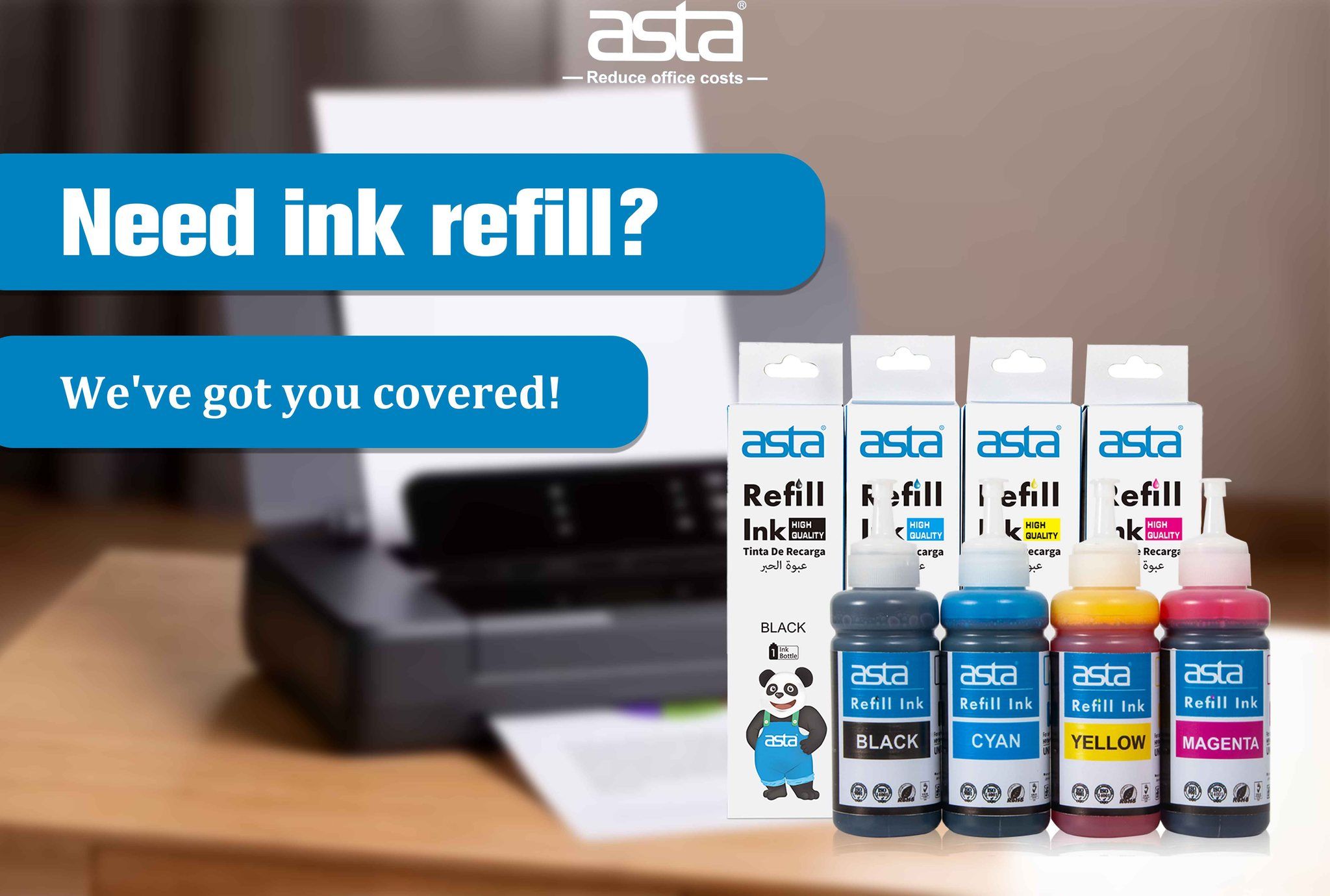 Universal Printer Ink - 100ml, Colour Set: Black, Cyan, Yellow, Magenta (ASTA)
