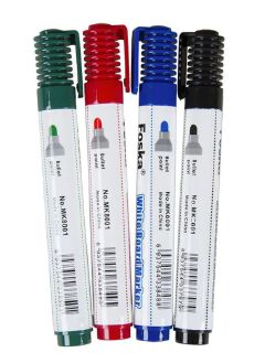 4 Piece Erasable Whiteboard Markers Set - Black, Blue, Red, Green; Round Tip; No Odour & Fast-drying