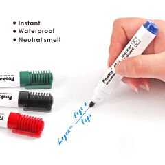 4 Piece Erasable Whiteboard Markers Set - Black, Blue, Red, Green; Round Tip; No Odour & Fast-drying
