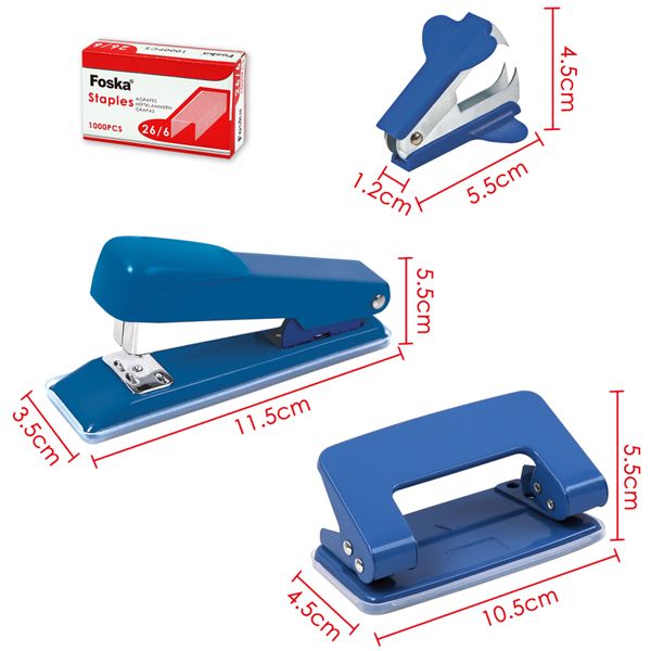 4-Piece Stapler & Paper Punch Set: 20-page capacity Stapler, 8-page capacity Paper Punch, 1,000 Staple Pins & Staple Remover