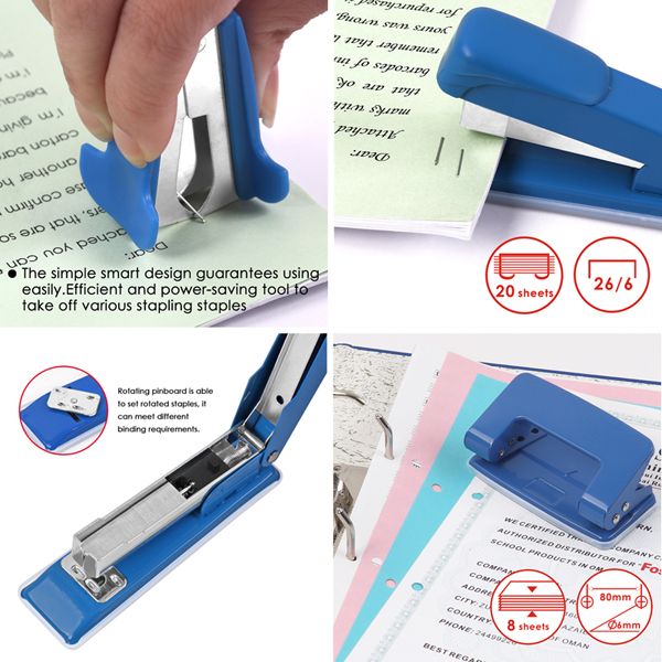 4-Piece Stapler & Paper Punch Set: 20-page capacity Stapler, 8-page capacity Paper Punch, 1,000 Staple Pins & Staple Remover