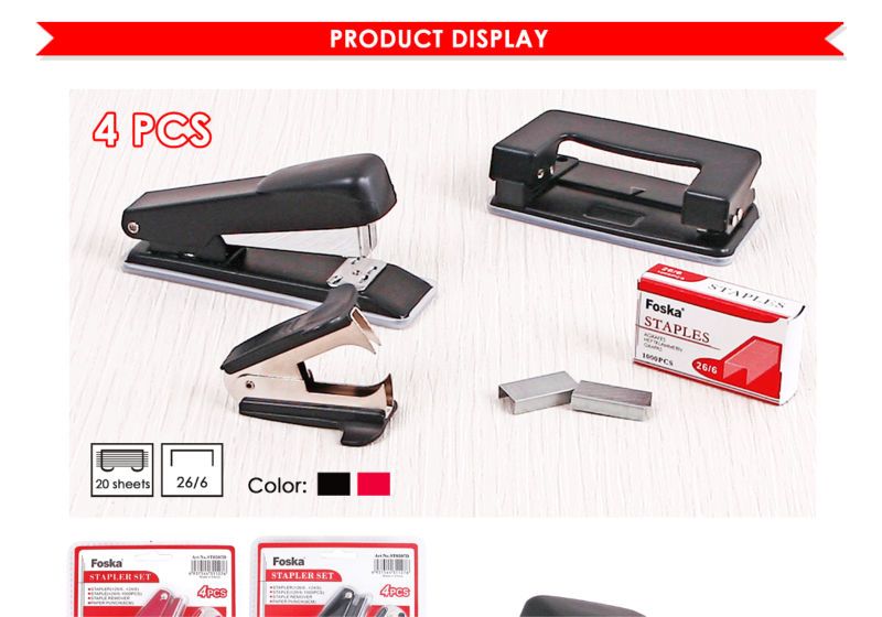 4-Piece Stapler & Paper Punch Set: 20-page capacity Stapler, 8-page capacity Paper Punch, 1,000 Staple Pins & Staple Remover