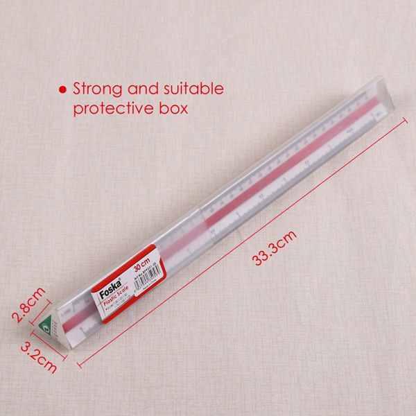 Technical Scale Ruler - Specifications: 30cm Length, Metric Type, Triangular Shape, 3 edges, 6 faces, Calibrations 1:20, 1:25, 1:50, 1:75, 1:100, 1:125