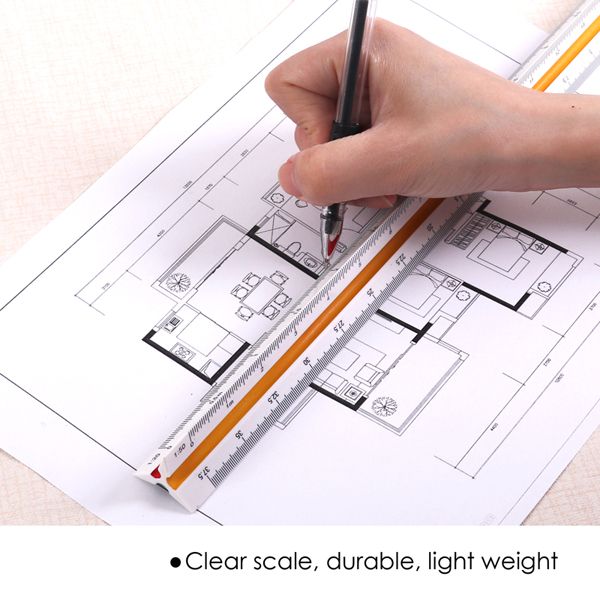 Technical Scale Ruler - Specifications: 30cm Length, Metric Type, Triangular Shape, 3 edges, 6 faces, Calibrations 1:20, 1:25, 1:50, 1:75, 1:100, 1:125