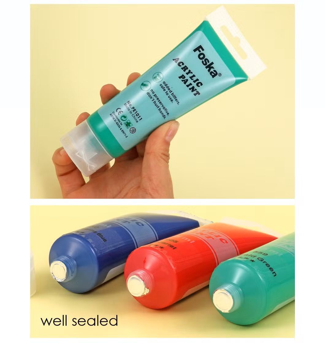 Acrylic Paint - 6 x 75ml Tubes, Professional Quality, Colours: Titanium White, Lemon Yellow, Scarlet, Emerald Green, Lamp Black, PhthaloCyanine Blue.