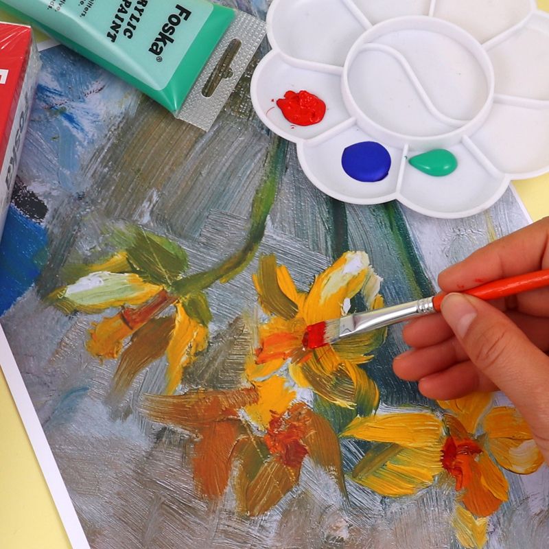 Acrylic Paint - 6 x 75ml Tubes, Professional Quality, Colours: Titanium White, Lemon Yellow, Scarlet, Emerald Green, Lamp Black, PhthaloCyanine Blue.