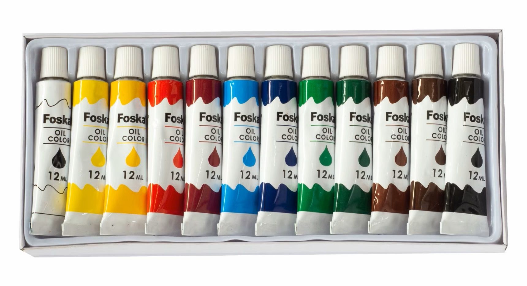 Oil Colour Paint Tubes - 12 x 12ml, Professional Quality, High Stability & High Pigment Quality,12 Colours & Usable on various surfaces
