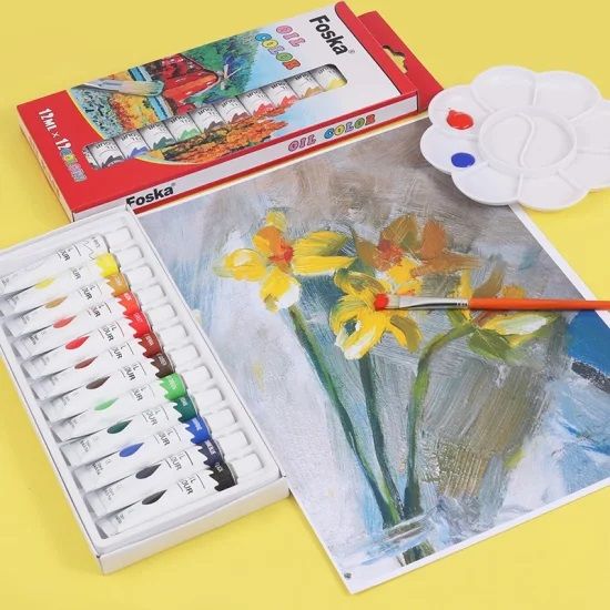 Oil Colour Paint Tubes - 12 x 12ml, Professional Quality, High Stability & High Pigment Quality,12 Colours & Usable on various surfaces