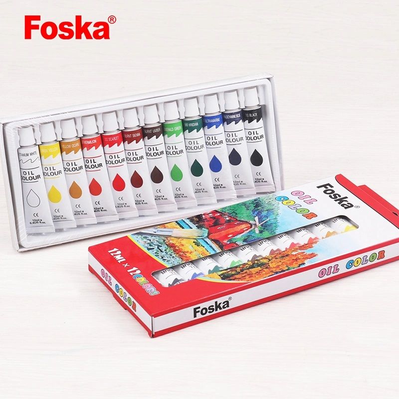 Oil Colour Paint Tubes - 12 x 12ml, Professional Quality, High Stability & High Pigment Quality,12 Colours & Usable on various surfaces