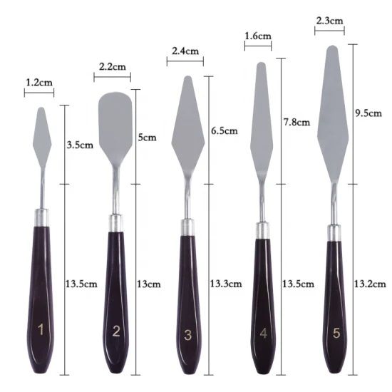 5-Piece Metallic Palette Knife Set - Stainless Steel Material with Wooden Handle, Ergonomically Designed & Easy to Clean