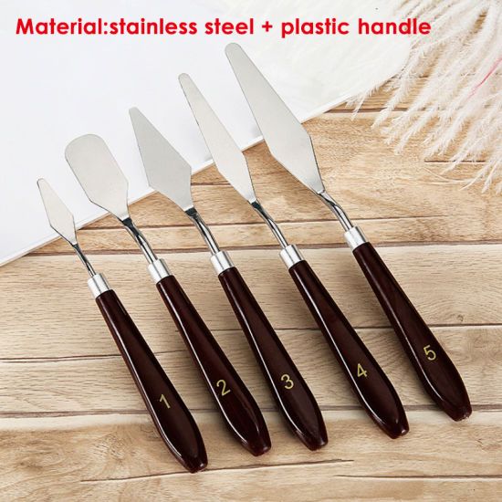 5-Piece Metallic Palette Knife Set - Stainless Steel Material with Wooden Handle, Ergonomically Designed & Easy to Clean