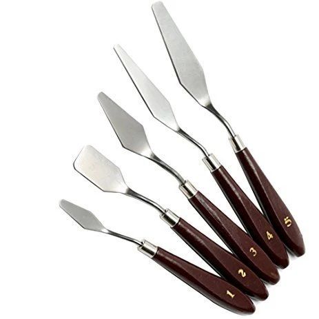 5-Piece Metallic Palette Knife Set - Stainless Steel Material with Wooden Handle, Ergonomically Designed & Easy to Clean