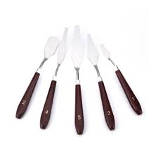 5-Piece Metallic Palette Knife Set - Stainless Steel Material with Wooden Handle, Ergonomically Designed & Easy to Clean