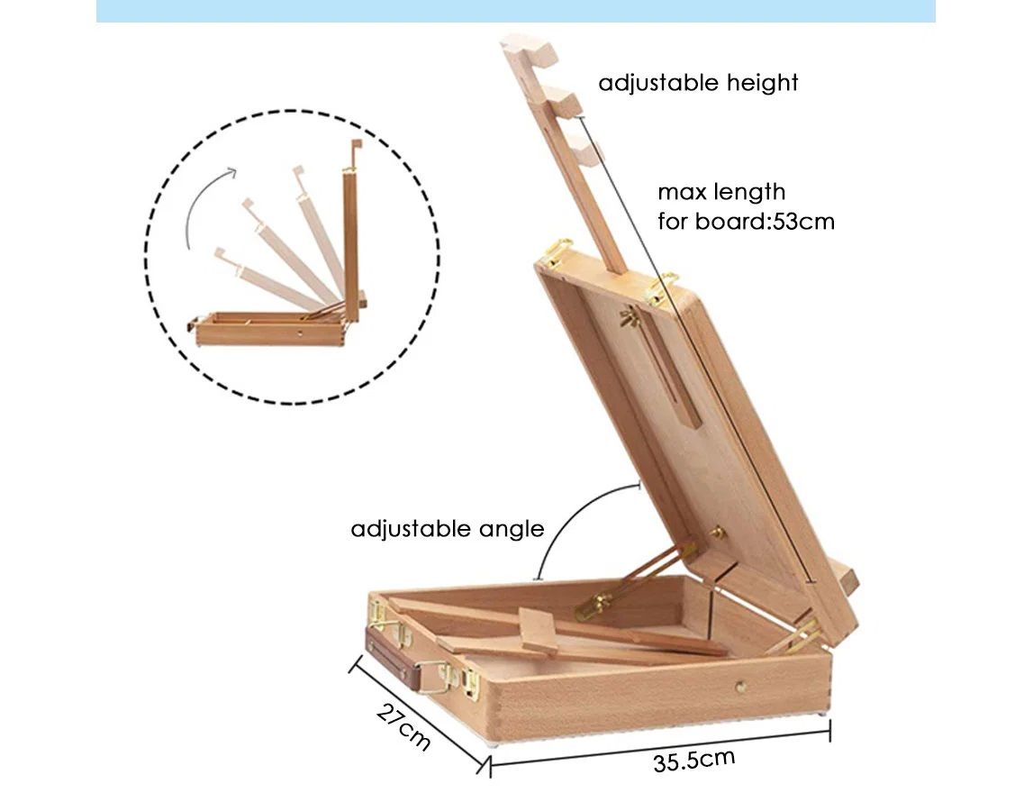 Tabletop Portable Easel - Beech Wood Material, Antique Design, Adjustable in Height & Tilt, Suitable for Painting, Drawing or Displaying Art Pieces