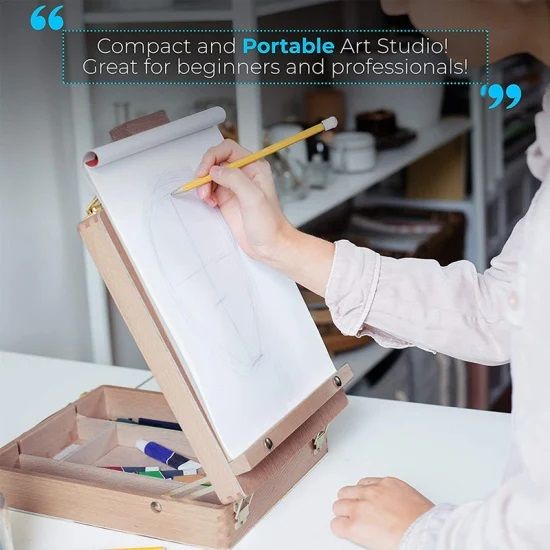 Tabletop Portable Easel - Beech Wood Material, Antique Design, Adjustable in Height & Tilt, Suitable for Painting, Drawing or Displaying Art Pieces