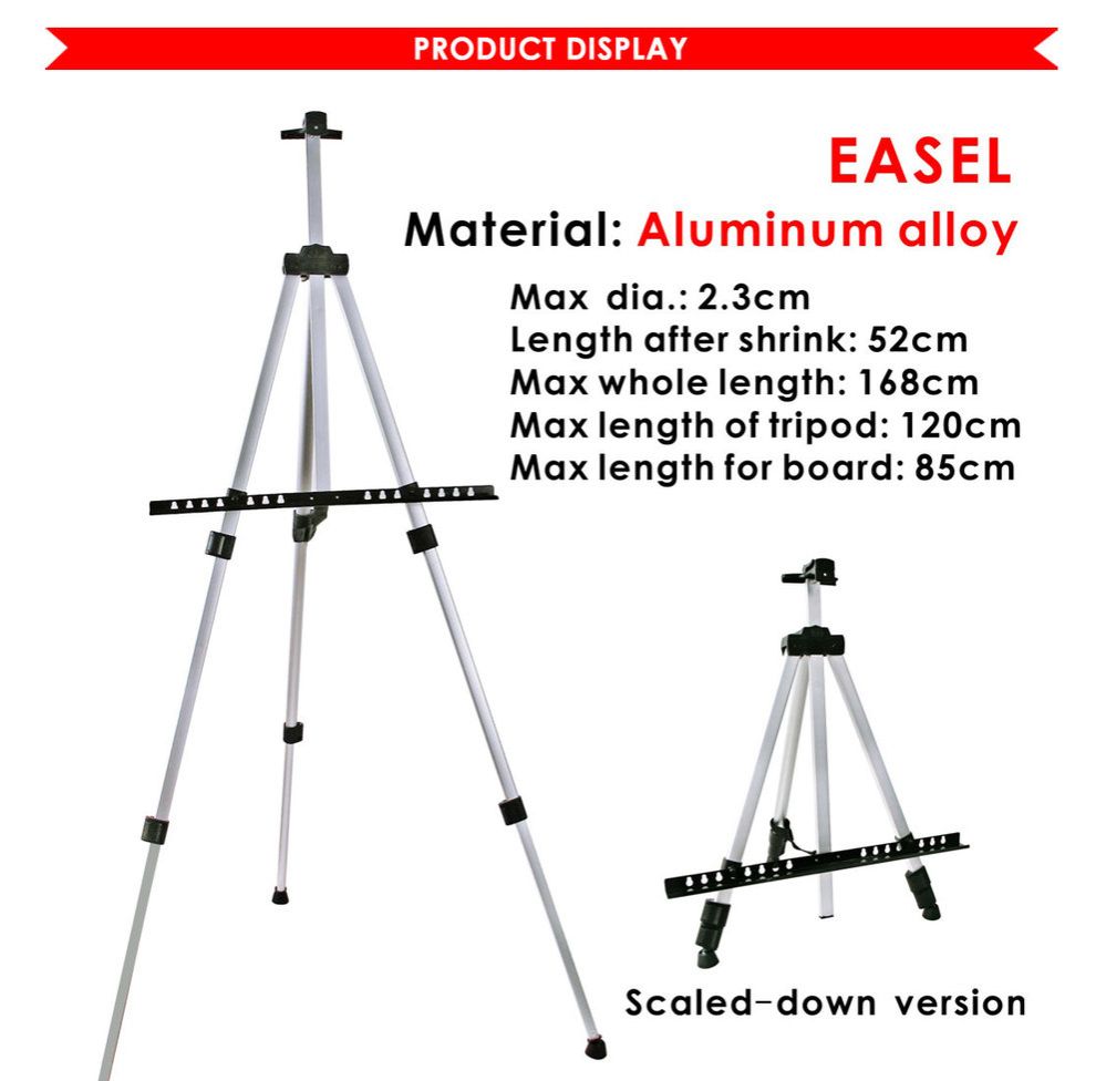 Extendable Tripod Easel - Aluminium Alloy Material, Portable, Adjustable Height, Easy Setup, Suitable for Painting, Drawing or Display of Artwork