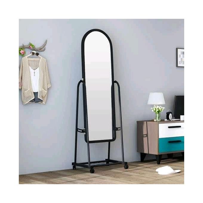 Black Full Length Dressing Mirror with Wheels and Shoes Rack
