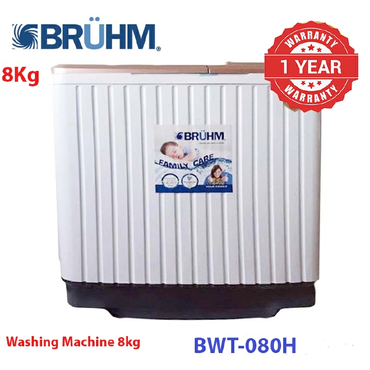 Bruhm BWT-080H Washing Machine Twin Tub, Wash Capacity 8 Kg, Spin Capacity 5.5 Kg, Rust Free, Quite & Stable, Pulsator Tub,Low Noise Motor System quality washer washing machine affordable machine